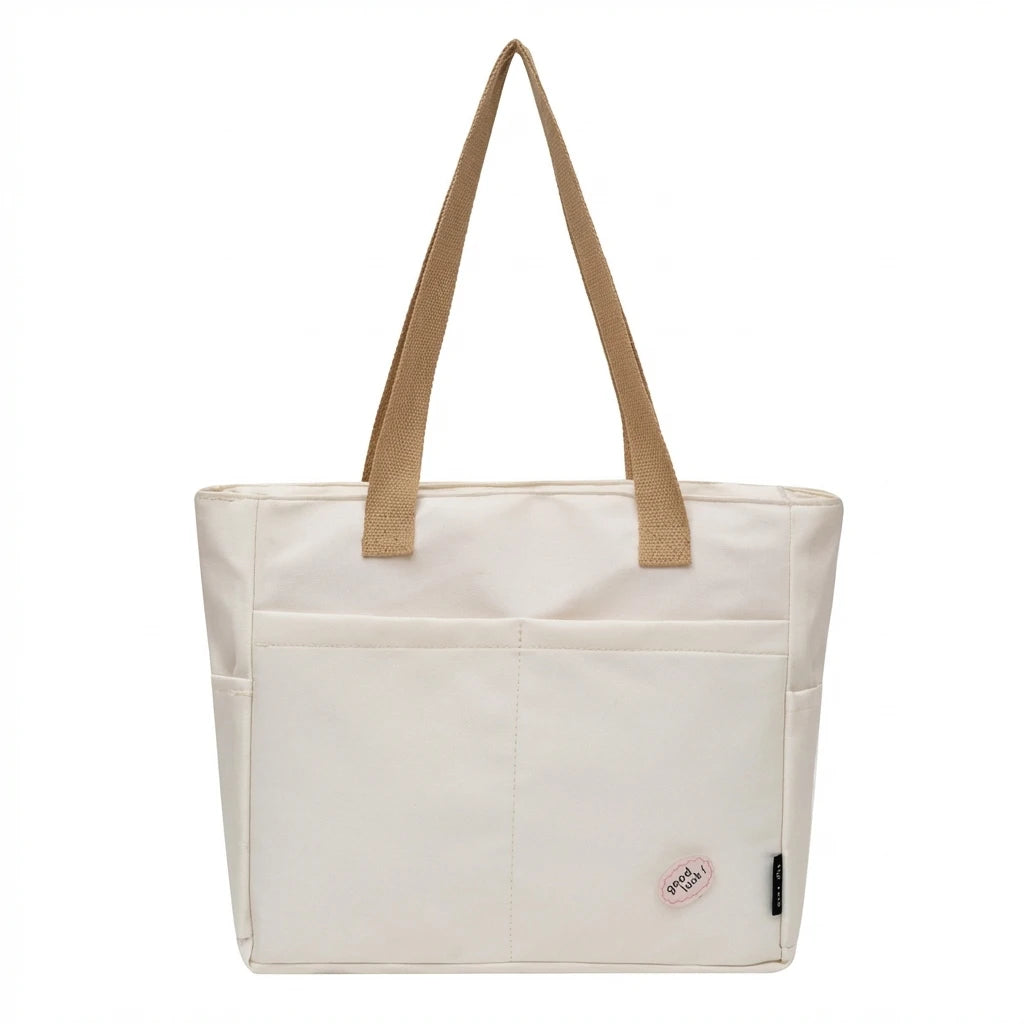 Large Capacity Oxford Cloth Tote Bag For Women Travel And Commute Durable Lightweight Handbag Peaceful Pleasures Health and Wellness WHITE