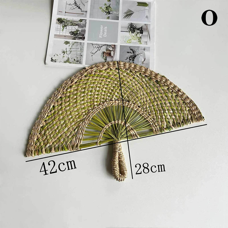 Handwoven Straw Fan – Semi-Circular Decorative Summer Fan