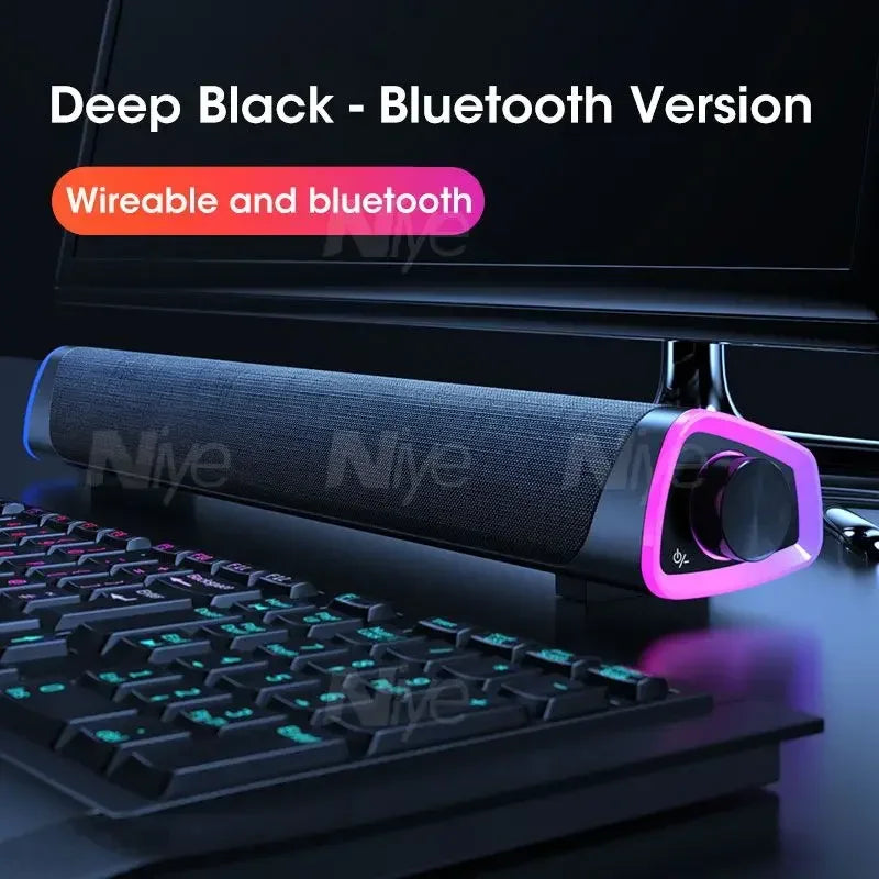 4D Stereo Sound Bar PC Speaker Surround Soundbar Bluetooth Wireless Wired Computer Speakers RGB Subwoofer for Laptop Theater TV Peaceful Pleasures Health and Wellness V8 Standard