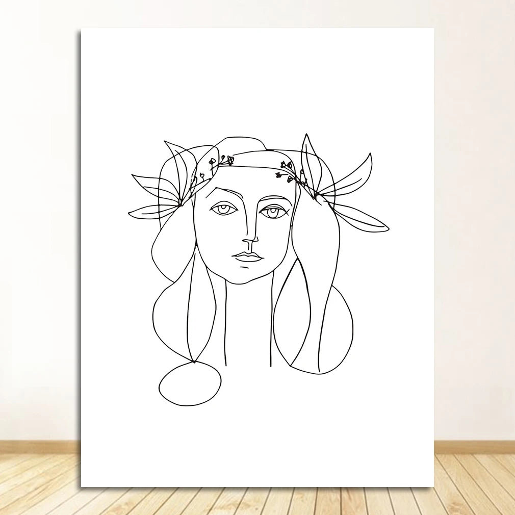 Minimalist Picasso Line Drawing Canvas Print – Woman & Bouquet