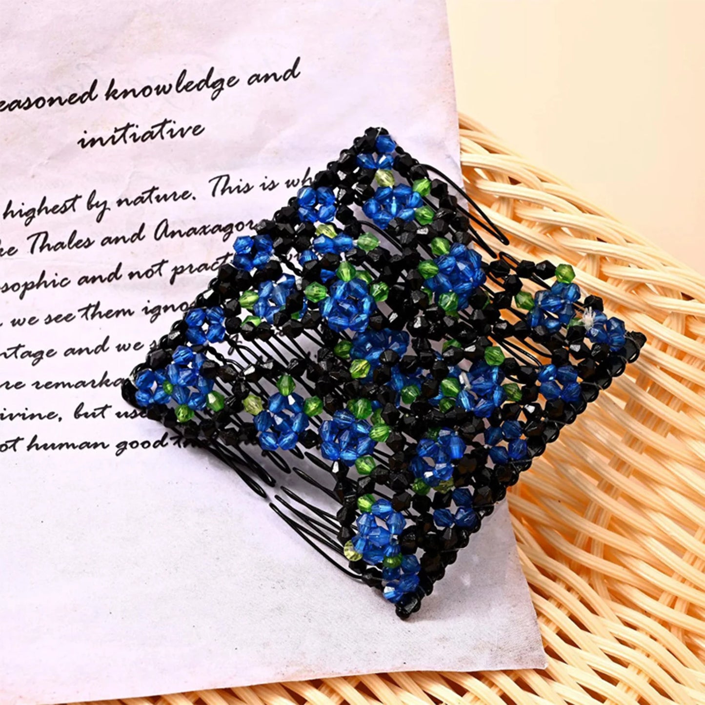 Women Magic Elastic Hair Comb 2 Row Magic Easy Stretching Hair Comb for Birthday Stage Party Hairstyle Peaceful Pleasures Health and Wellness Blue