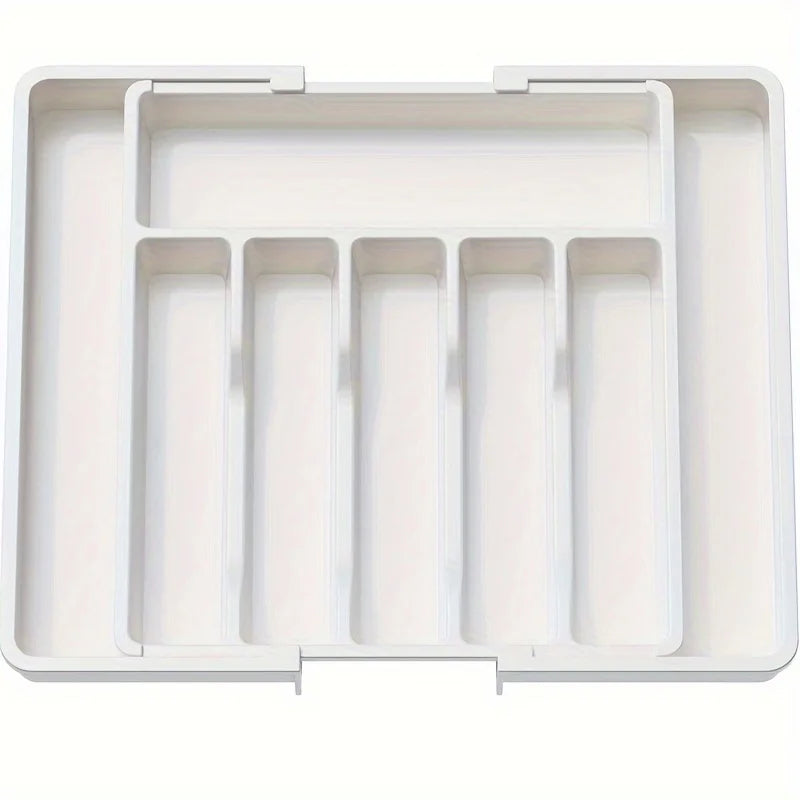 Utensil Organizer for Kitchen Drawers, Expandable Cooking Utensil Tray, Adjustable Cutlery Silverware Flatware Holder, Plastic Peaceful Pleasures Health and Wellness WHITE