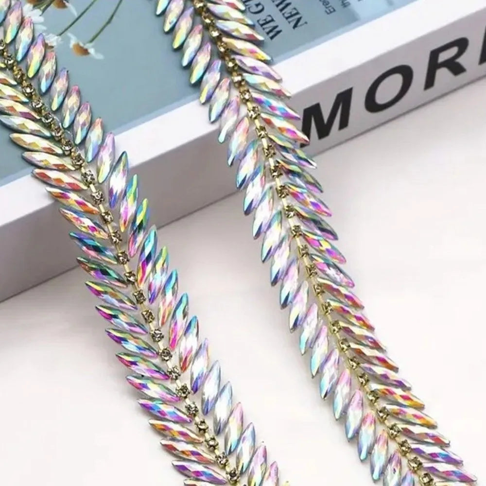 Iron-On Rhinestone Ribbon Trim 1 Yard | DIY Crystal Decoration