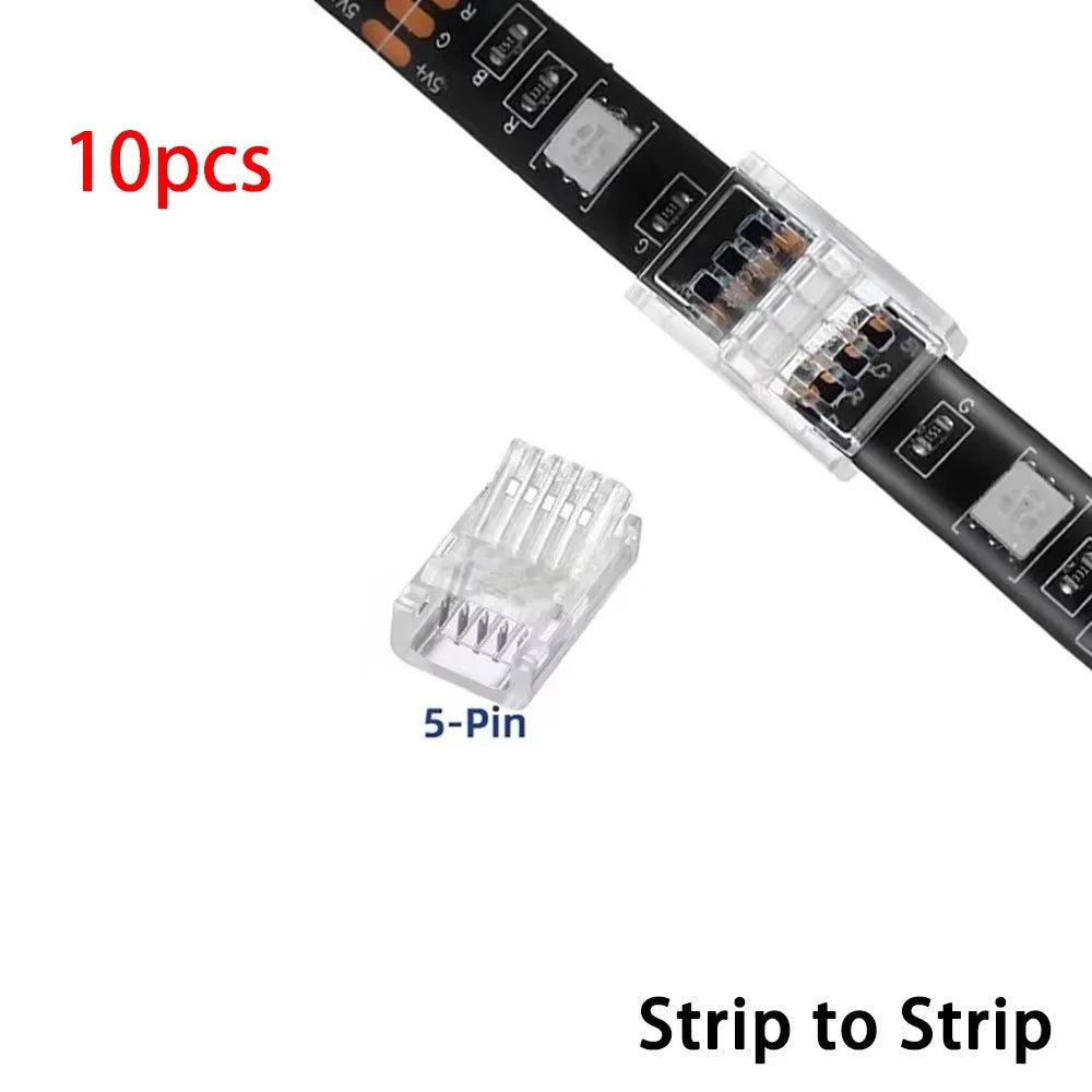 Solderless LED Strip Connectors 2/3/4/5 Pin | 10mm Transparent