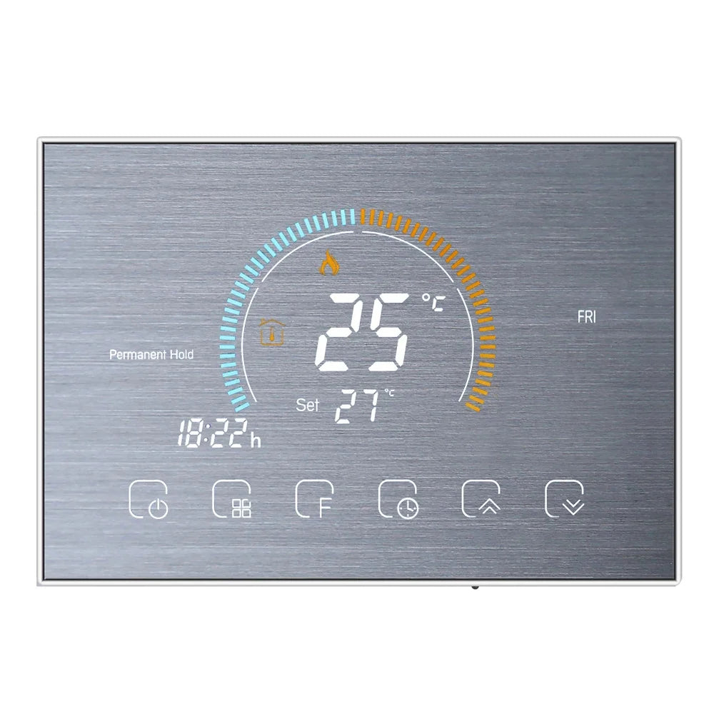TUYA Wi-Fi Smart Large Colorful Screen Room Programmable Air Thermostat WIFI for Switch Heating Cooler Bridge Voice Alexa Peaceful Pleasures Health and Wellness Silver BHT8000GC(WITH WIFI)