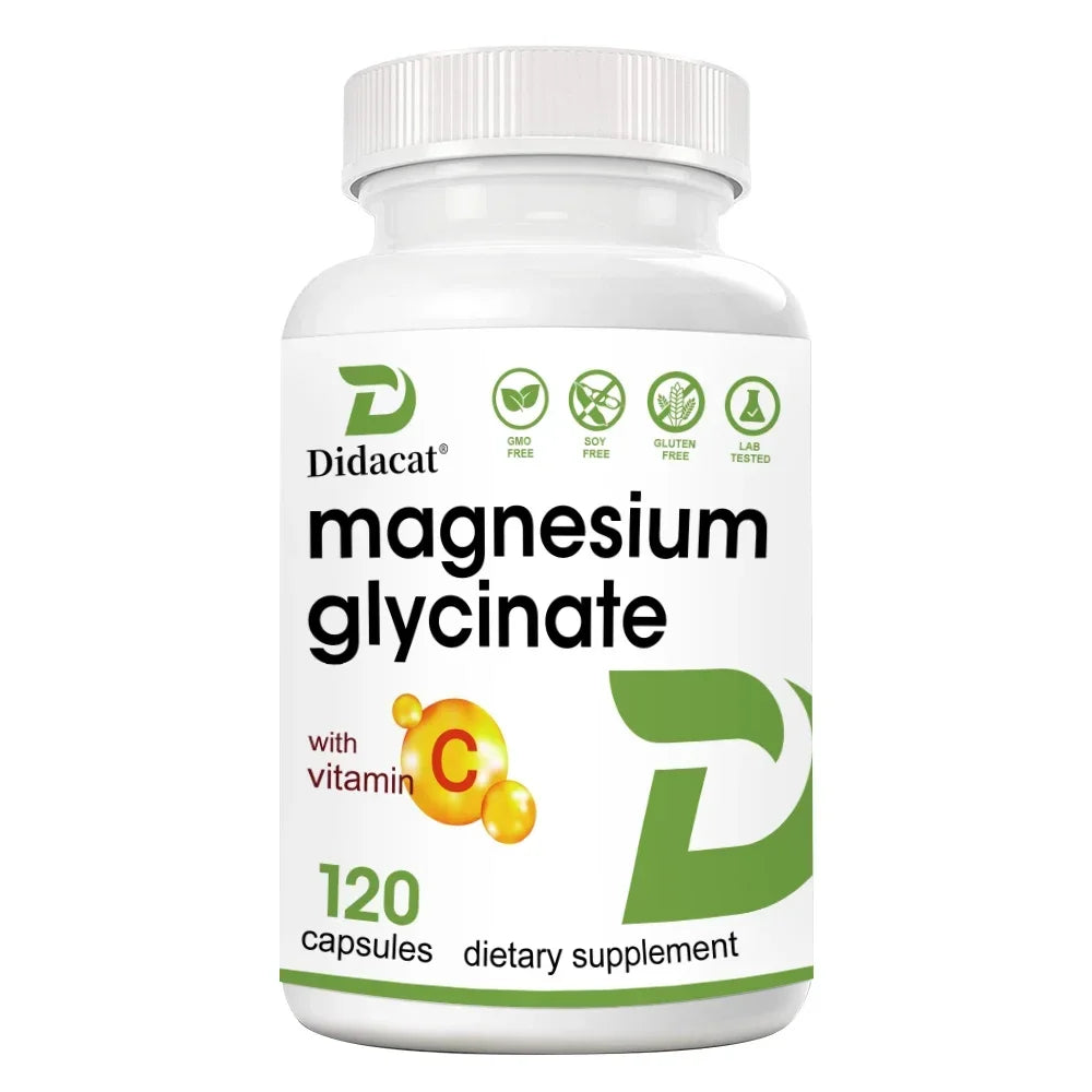 Magnesium Glycinate Capsules with Vitamin C, High Absorption, Supports Muscle Relaxation Nerve Bone & Heart Health, Antioxidant Peaceful Pleasures Health and Wellness 120 count-1 bottle