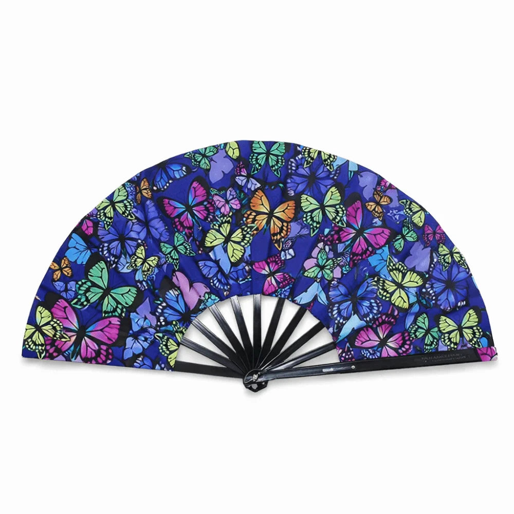 UV Glow 33cm Folding Hand Fan – Rave, Festival & Dance