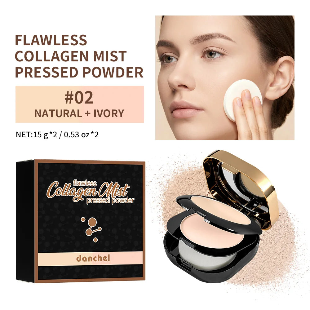 2 Shades Collagen Contour Setting Powder Waterproof Oil Control Matte Finish Brightening Long Lasting Foundation Pressed Powder Peaceful Pleasures Health and Wellness 2BEIGE WARM