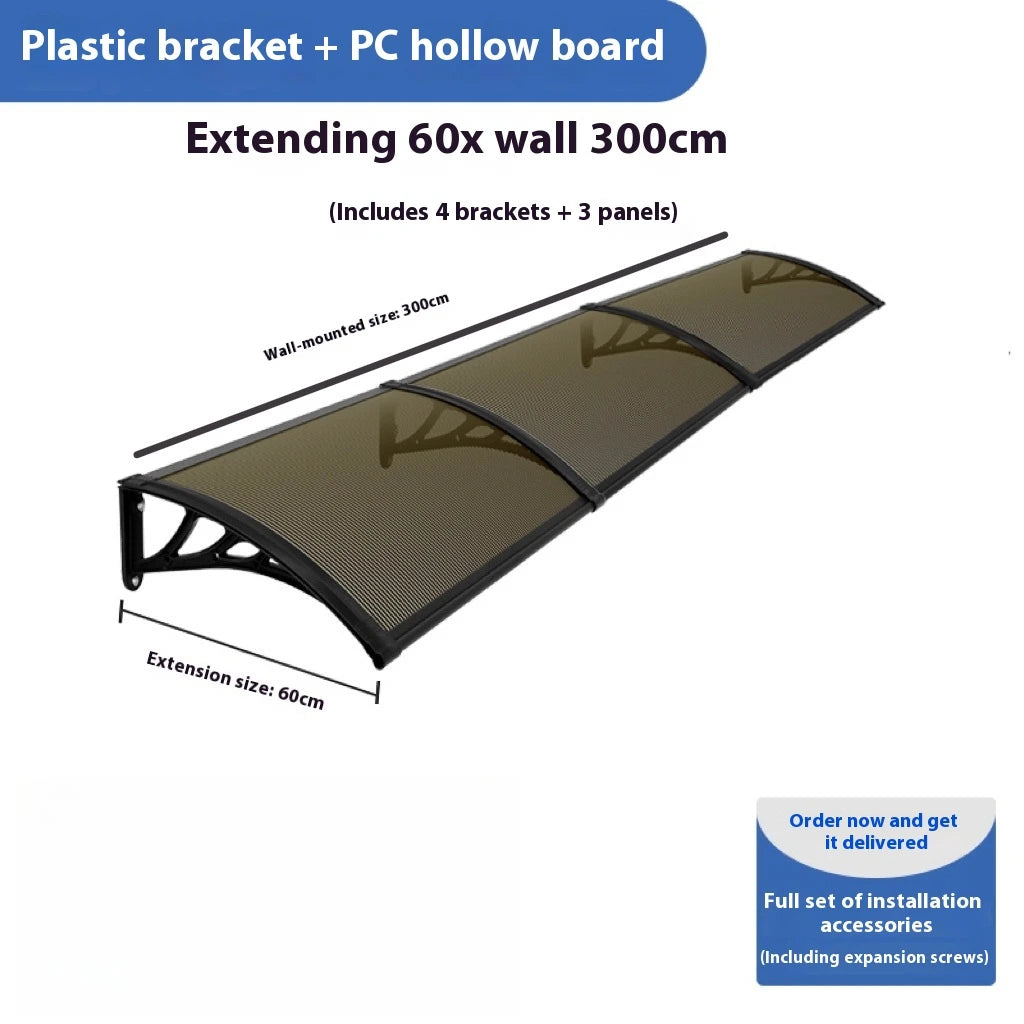 60x300 80x300 Household Application Door & Window Rain Cover Eaves Canopy White & Black Bracket Balcony Awning Peaceful Pleasures Health and Wellness Tea color 60
