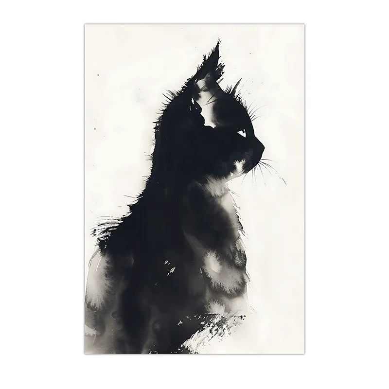 Ink Wash Cat Canvas Print | Minimalist Black White Wall Art Canvas Wall Art Print Peaceful Pleasures Health and Wellness 03 50x70cm NoFrame China Mainland