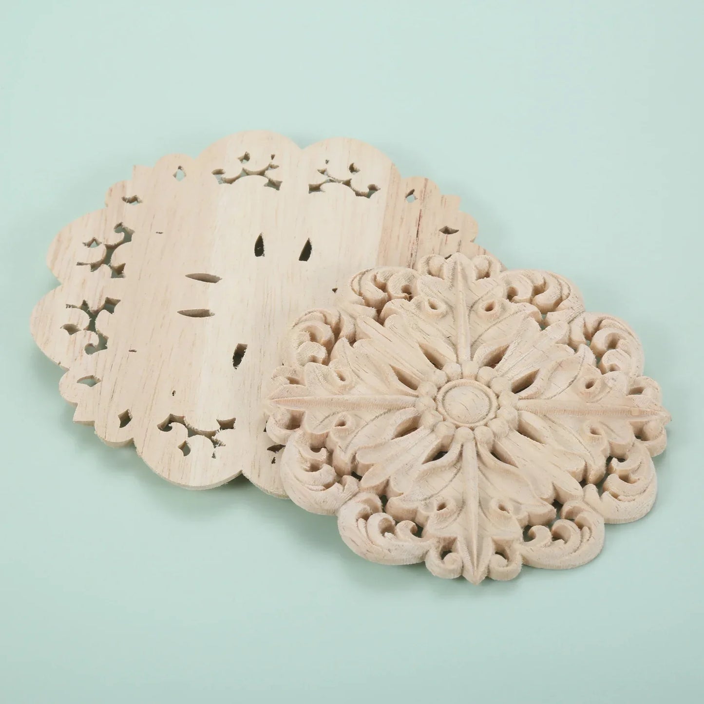 Retro Unpainted Wood Round Applique – Wall, Door & Furniture Decor