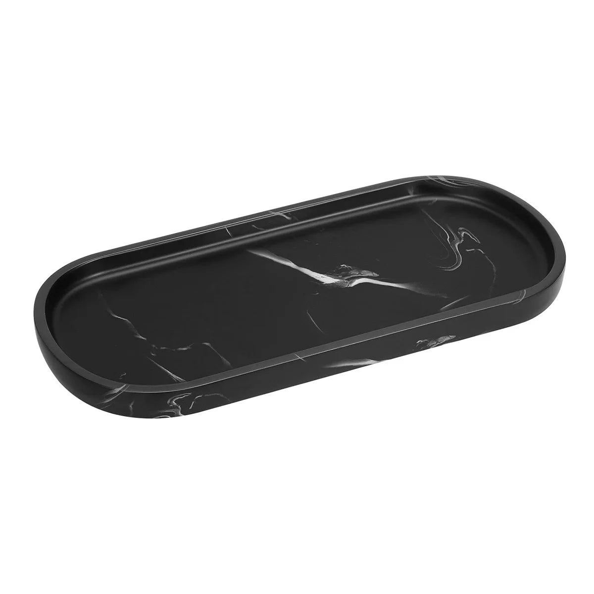 Oval Soap Dispenser Tray, Bathroom Vanity Tray, 9.8" Kitchen Counter Trays, Silicone Bathroom Tray for Counter, Toilet Tank Tray Peaceful Pleasures Health and Wellness black