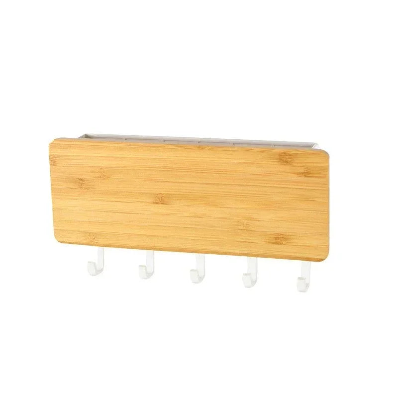 Wall Hanging Bamboo Key Hanger Holder Wall Organizer Rectangle Key Rack Hooks Coat Hooks Home Decoration Coat Hanger 2030 Peaceful Pleasures Health and Wellness Bamboo board white United States