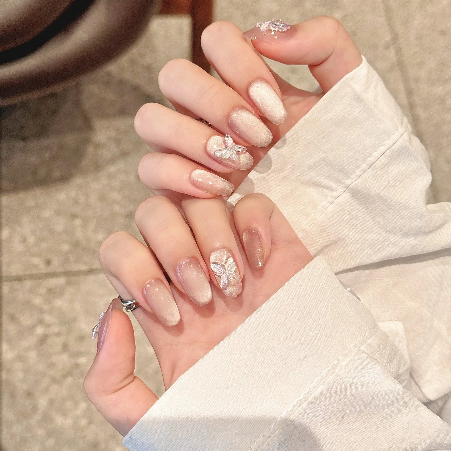 Handmade Press on Nails Sweet Butterfly Decor Cat Eye Fake Nails for Women Girl Wearable Shiny Pink Korean False Nail Tips Peaceful Pleasures Health and Wellness XS 1