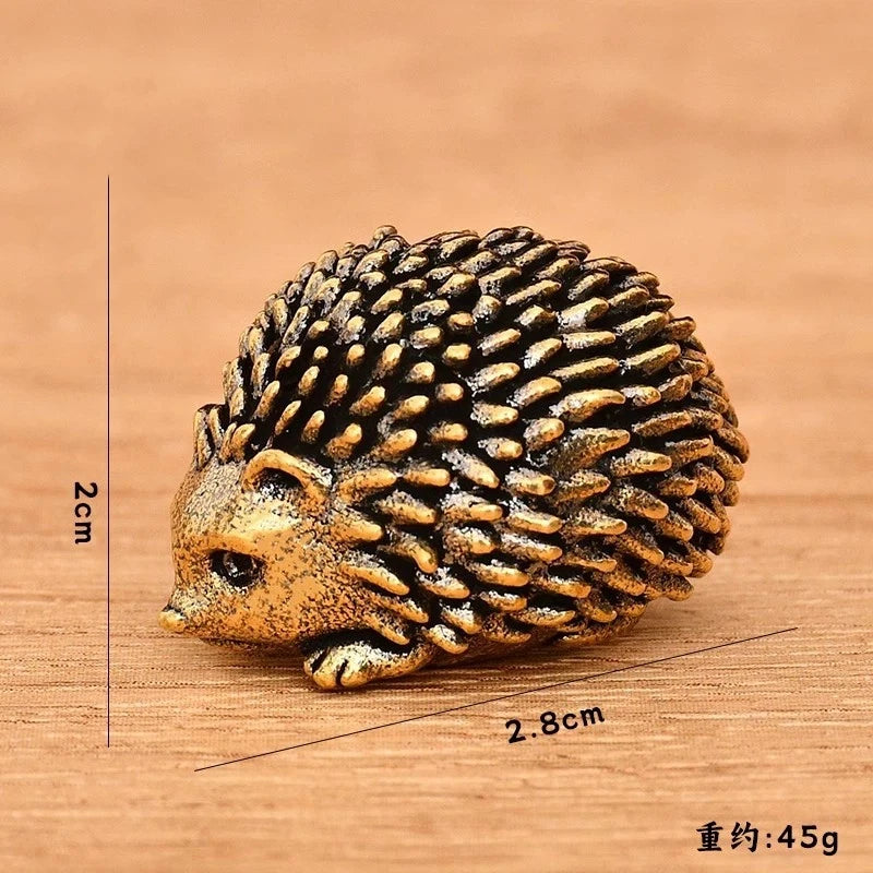 Retro Brass Hedgehog Figurine Realistic Little Antique Copper Surface