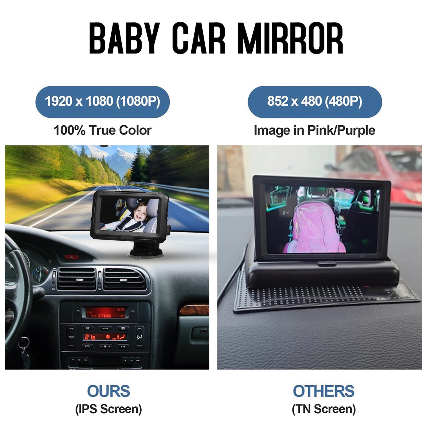 KKMOON 1080P Baby Car Monitor | 4.3" Night Vision Camera