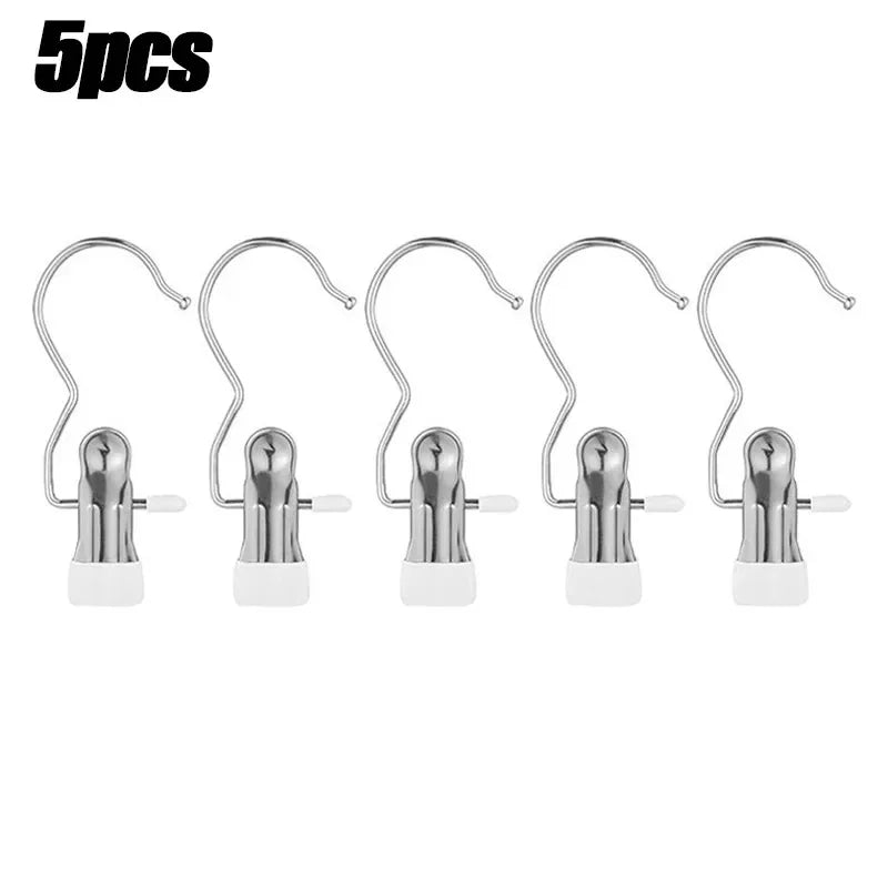 Multifunctional Clothespin Hanger Clothes Hook Buckle Metal Stainless Steel Hat Skirt Trouser Clip Clothing Wardrobe Storage Peaceful Pleasures Health and Wellness 5pcs-white XL