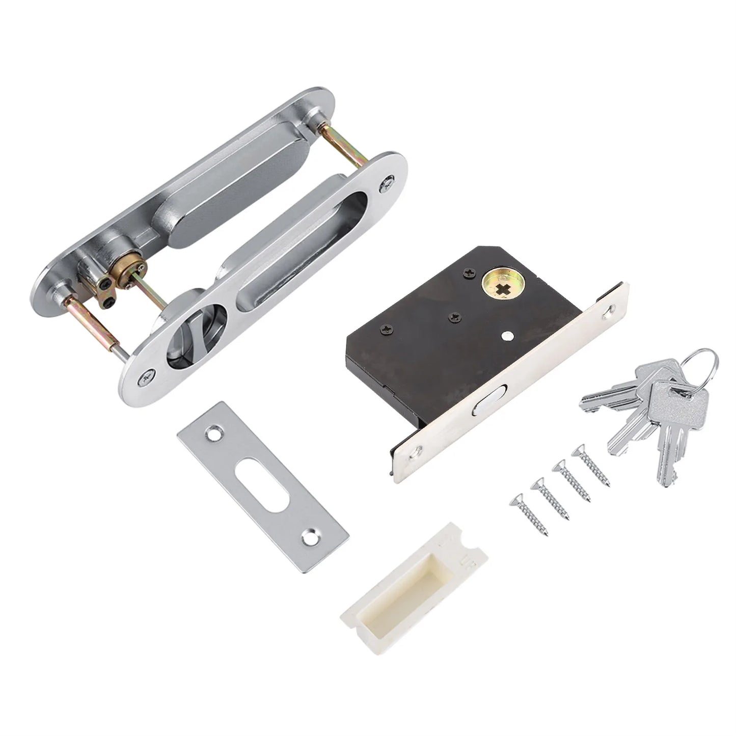 Barn Handle Sliding Handle Antitheft with Keys for Barn Wood Furniture Hardware Sliding Peaceful Pleasures Health and Wellness brushed silver