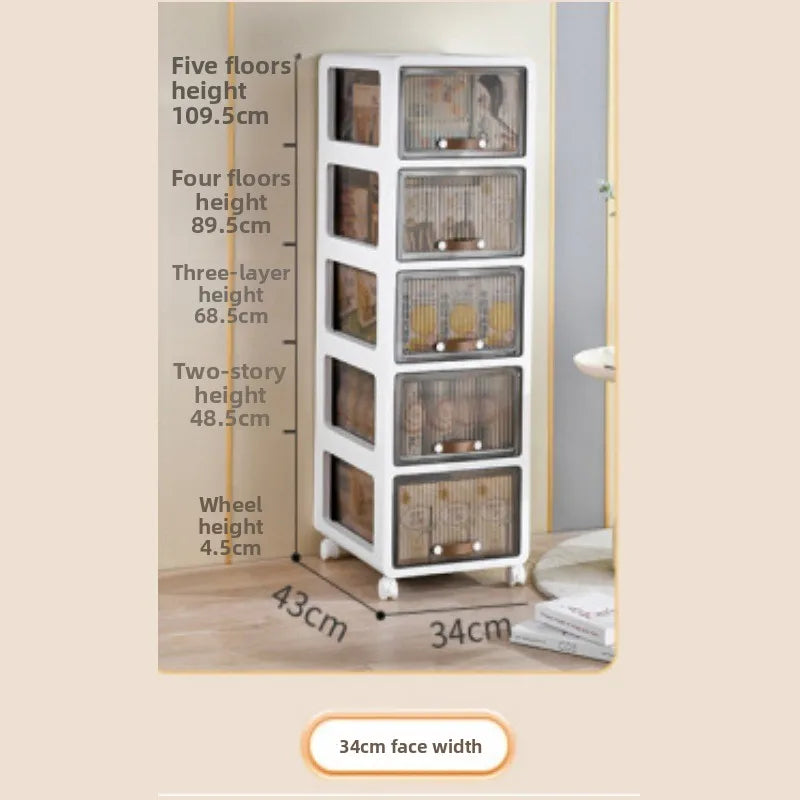 Rolling Cart with 4-Wheel Casters Multi-Tiered Under Desk Storage Organizer for Home Sliding Drawers Smooth-Gliding Wheels Peaceful Pleasures Health and Wellness 34cm 4 Layer