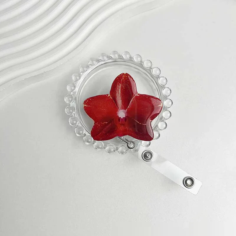 Flower Acrylic Bag Charm | Alligator Clip Retractable ID Holder