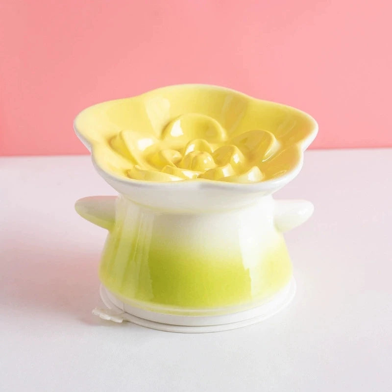 Elevated Ceramic Cat Bowl | Flower Shape Anti-Slip Tilted Feeder