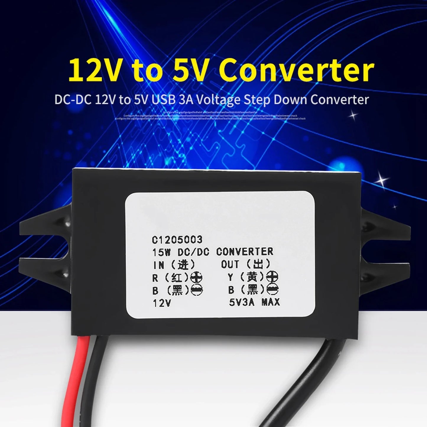 DC-DC 12V 5V 3A Micro USB Converter Voltage Step Down Regulator Car
