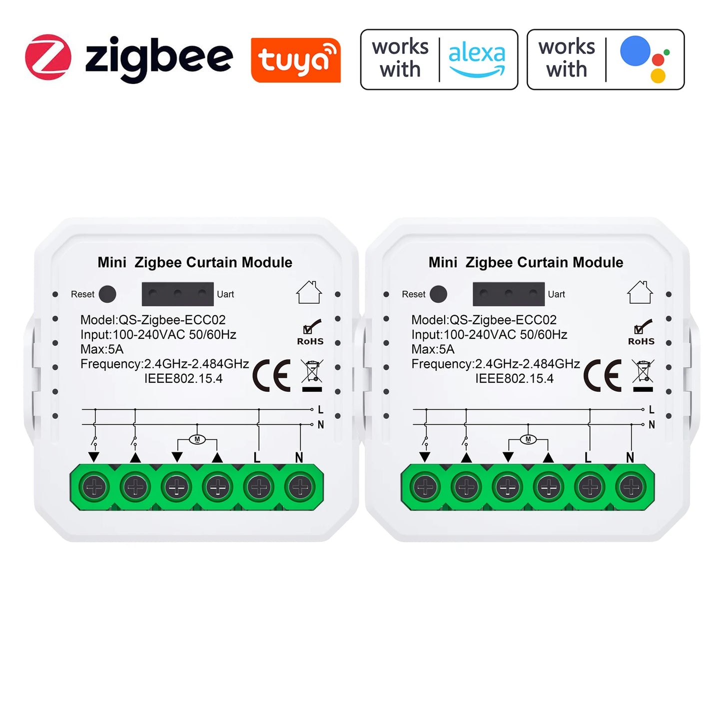 Tuya WiFi/ZIGBEE Smart Curtain Module Blinds Motor Home Intelligent Appliance Mobilephone APP Remotely Control Curtain Peaceful Pleasures Health and Wellness 2pcs ZIGBEE
