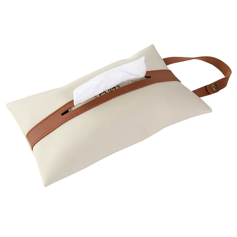 Leather Car Tissue Box Holder – Hanging Decorative Cover Car Tissue Box Cover Peaceful Pleasures Health and Wellness Beige