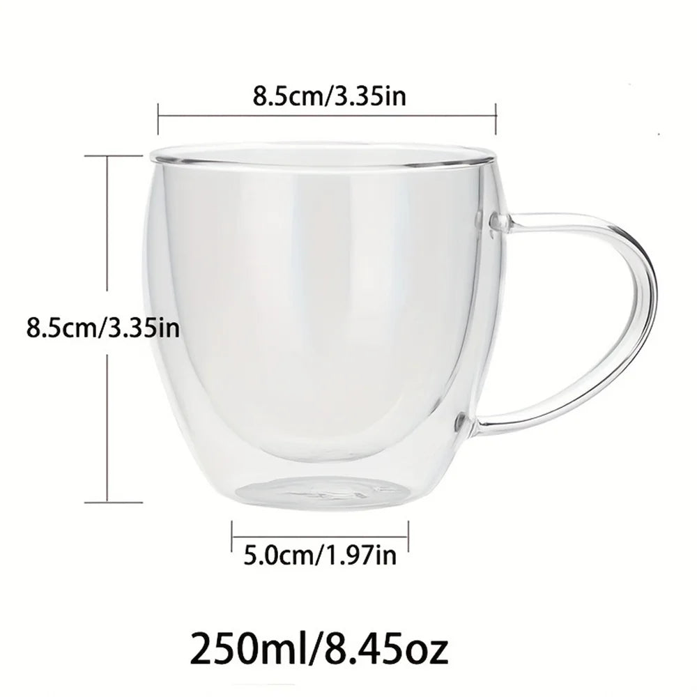 250ml Double-Walled Borosilicate Glass Coffee Mug with Handle