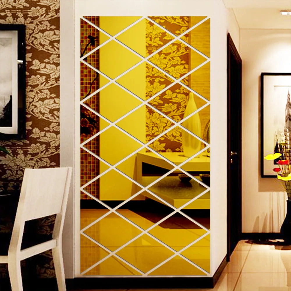 3D Mirror Diamond Wall Sticker – Large Silver DIY Decor