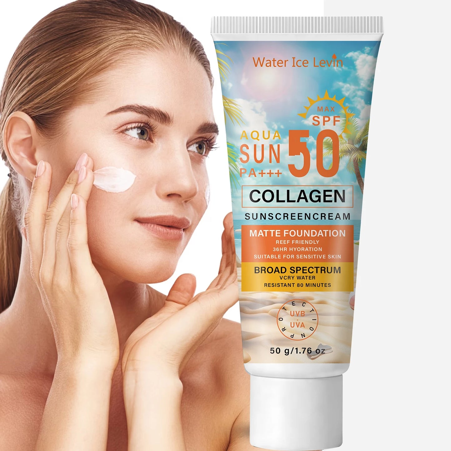 SPF50 PA+++ Sunscreen, 36HR Hydrating & Water Resistant Collagen Sun Care Peaceful Pleasures Health and Wellness