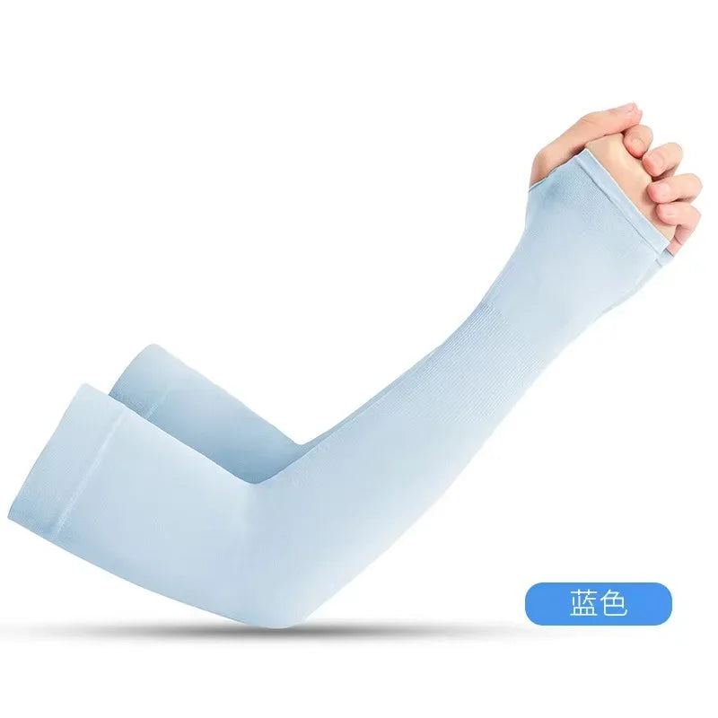 1 Pair Ice Silk Sun Protection Arm Covers Unisex Elbow Cover Outdoor Cycling Running Fishing Driving Cool Anti-UV Arm Sleeves Peaceful Pleasures Health and Wellness 1Pair-Blue 40CM