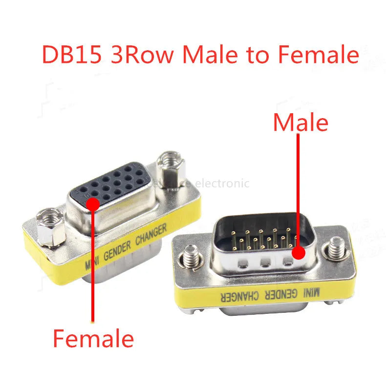 2PCS DB9 DB15 DB25 Gender Changer Adapter RS232 Com D-Sub To Male Female VGA Plug Connector 3Row 15Pin Peaceful Pleasures Health and Wellness DB15 3Row Blak F-M