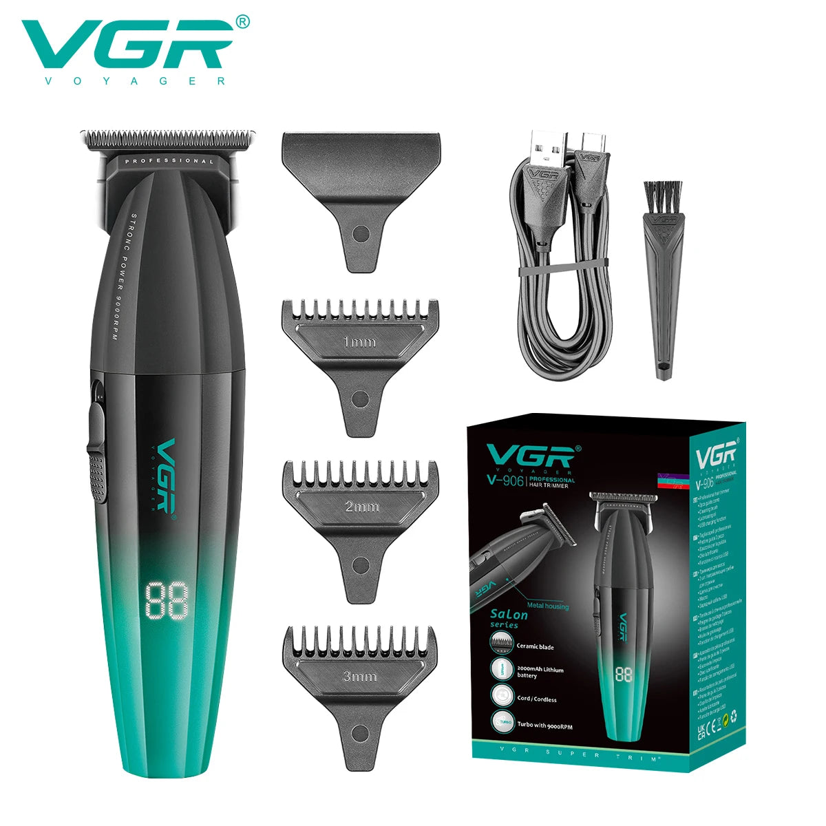 VGR Professional Electric Scissor 9000 RPM High end Hair Clipper Gradient Color Metal Body Carving Home Hair Trimmer V-906 Peaceful Pleasures Health and Wellness USB 3