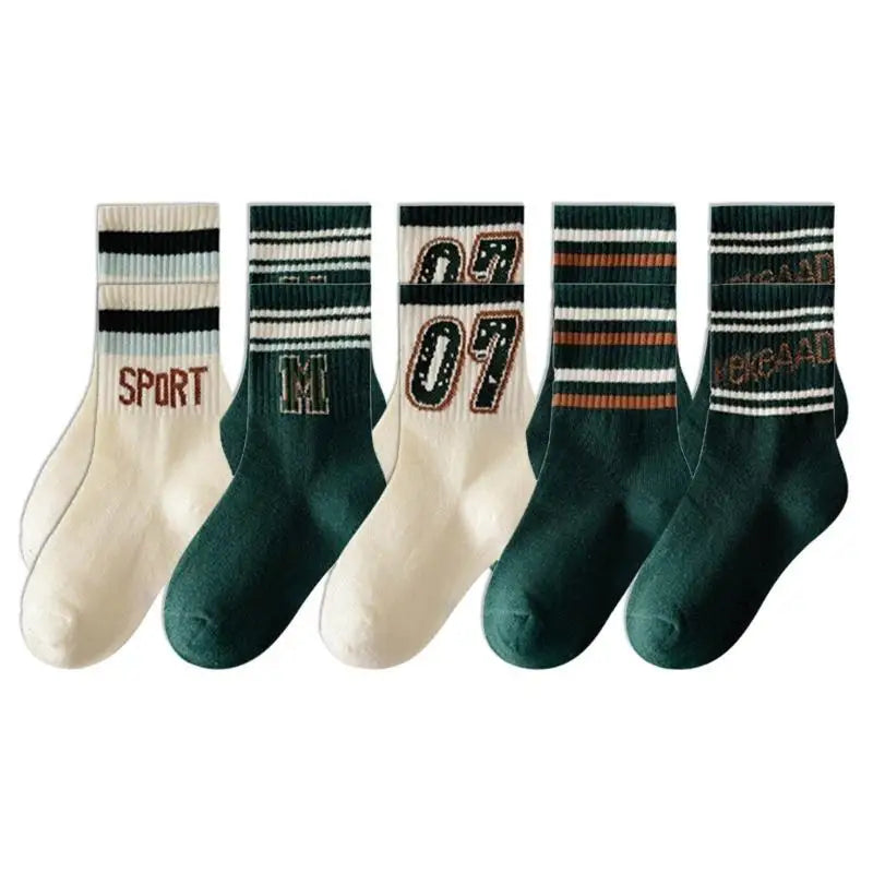 Kids Cotton Sport Socks 5 Pairs | Letter Print Boys & Girls