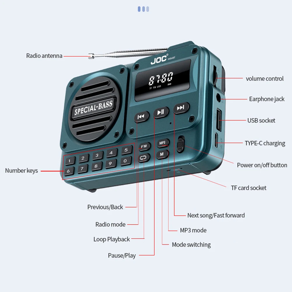 Portable FM Radio Bluetooth 5.4 Speaker LED Display | Senior Gift