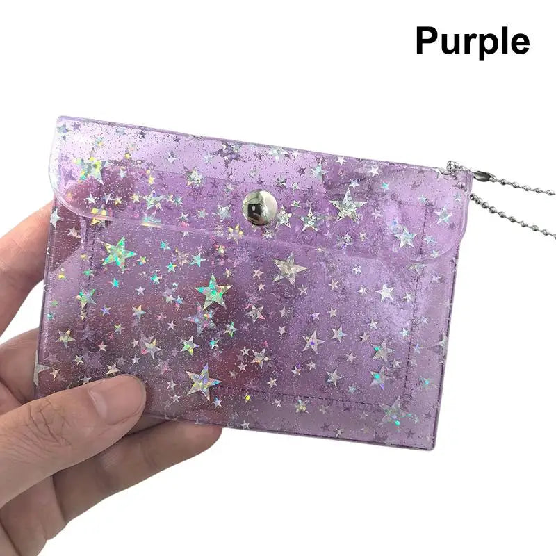 Clear PVC Star Glitter Card Holder Mini Coin Purse Keyring