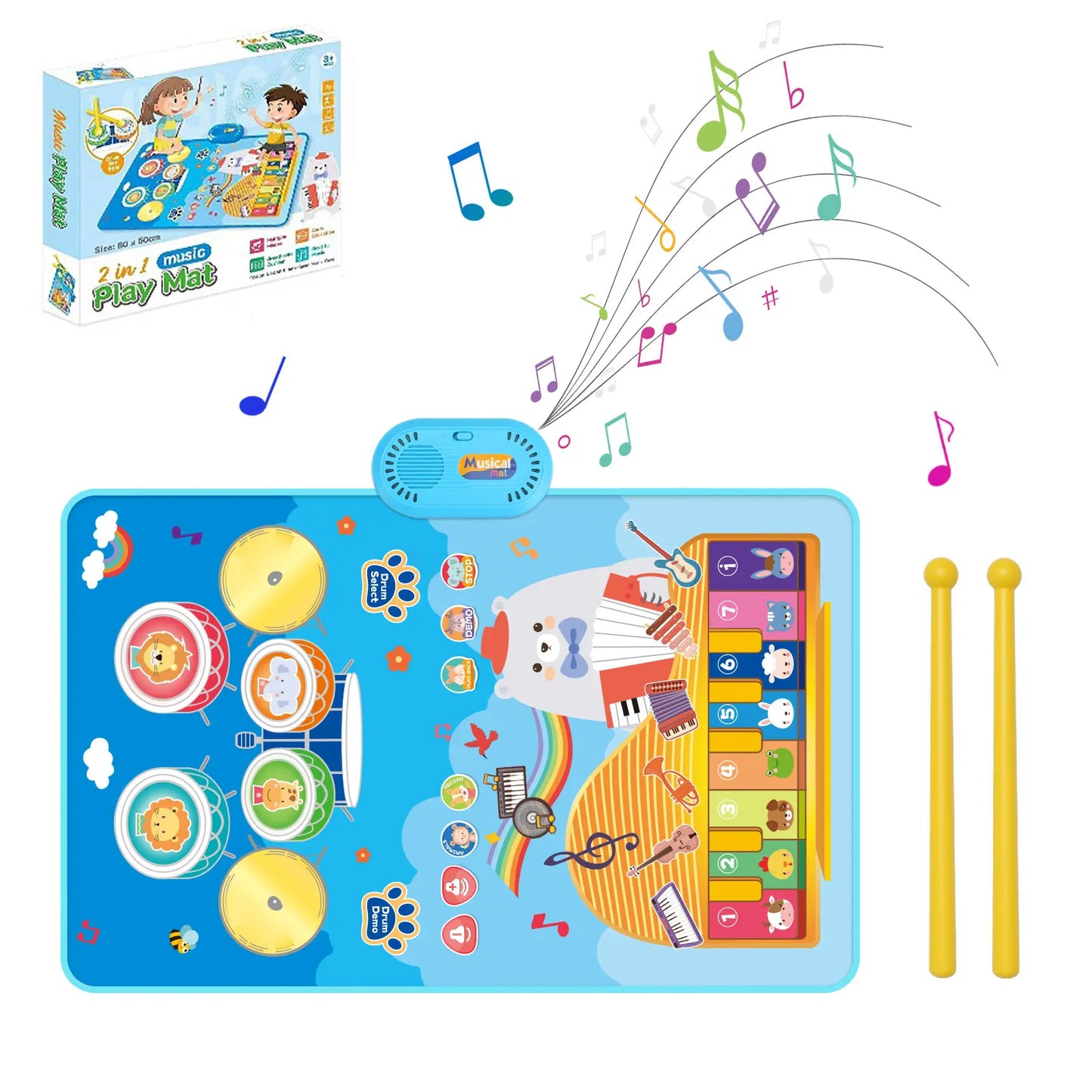 80x50cm Cartoon Musical Piano Mat Floor Play Kids Educational Toys