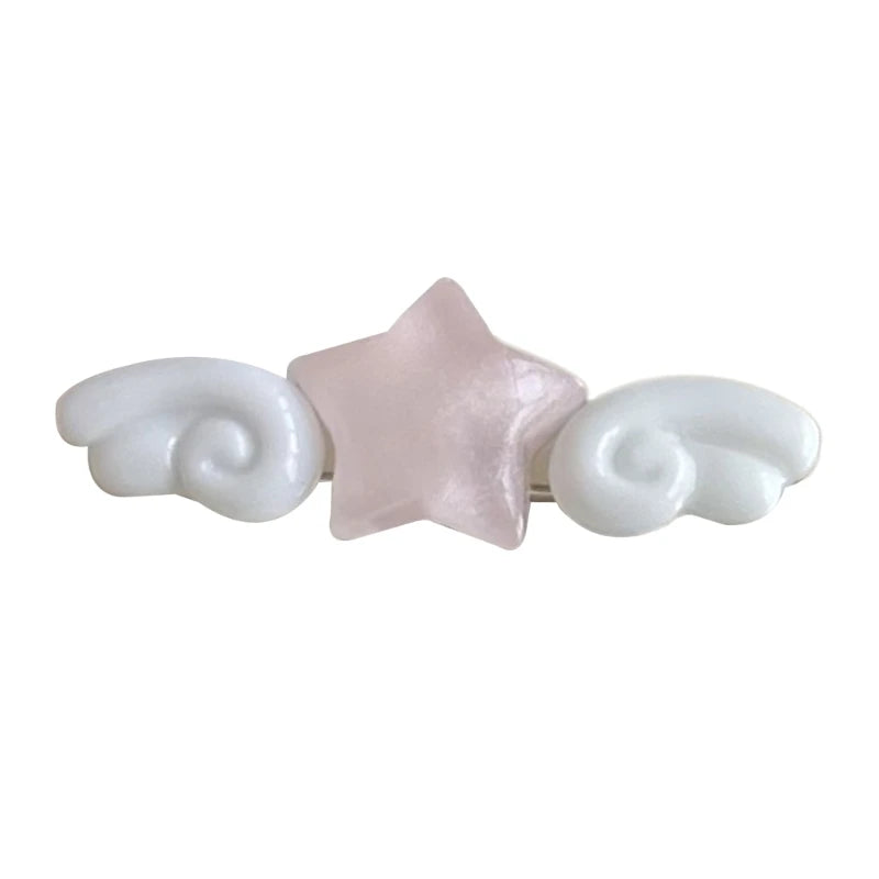 New Jelly Pink Star Wings Hair Clip Cartoon Sweet Versatile Side Clip Hair Accessories Superlatives Duckbill Star Wing Hairpin Peaceful Pleasures Health and Wellness Pink