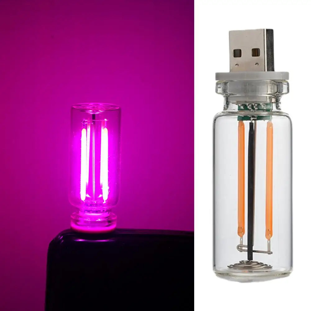 Car USB Night Light Touch control Dimmable LED Filament Lamp USB Plug and Play Decorative Atmosphere Light for Car Bedroom Peaceful Pleasures Health and Wellness Pink