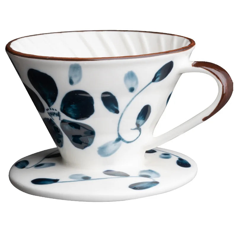 Hand brewed coffee Machine Filter Ceramic Coffee Machine, 500ml Hand Brewed Coffee Drip (Blue And White, V02), Peaceful Pleasures Health and Wellness Filter cup