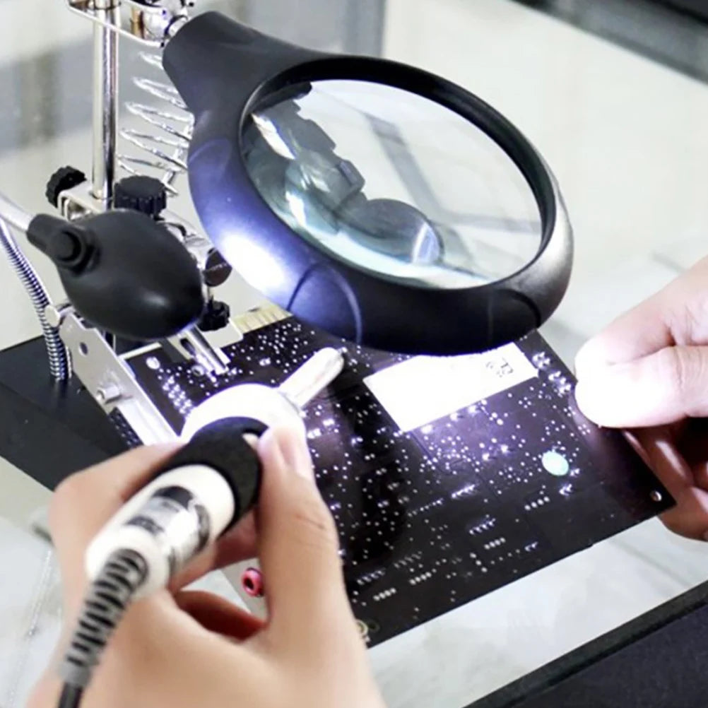 Desktop Magnifier Glass Soldering Station LED Light Magnifying Stand