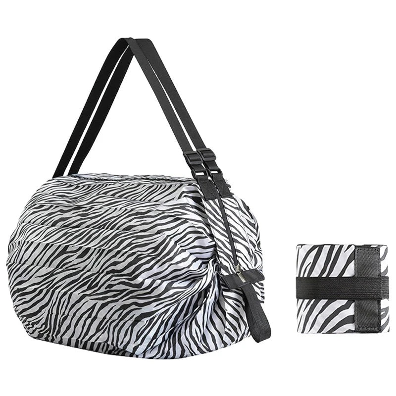 Large Capacity Thickened Shopping Bag Multiple Fashion Foldable Environmentally Friendly One Shoulder Portable Supermarket Bags Peaceful Pleasures Health and Wellness Zebra pattern