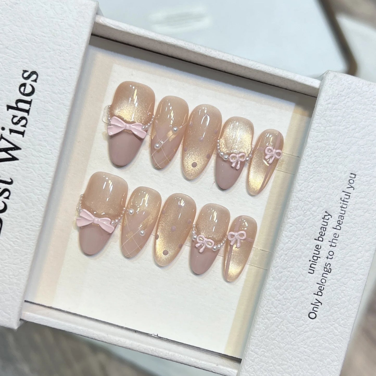 Handmade Press On Nails Gradient Purple Pink Bow | 10pc Set