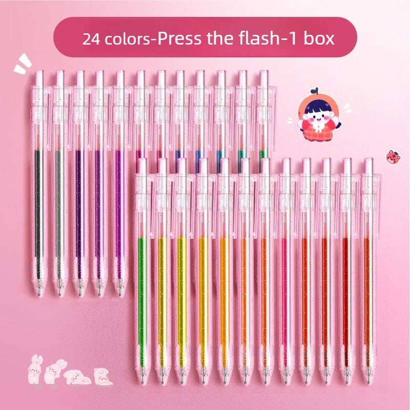 8 /24 Colors Color Press Flow Light Color Changing Fluorescent Pen Quick Drying Student Hand Account Marking Pen Peaceful Pleasures Health and Wellness 24 colors