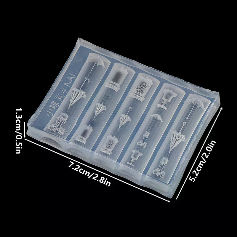 3D Relief Lace Umbrella Silicone Nail Art Mold DIY Nail Decor Transparent Manicure Template Umbrella Silicone Nail Art Mold Gift Peaceful Pleasures Health and Wellness