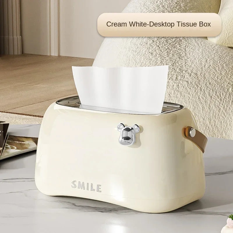 Desktop Decoration Wastebasket Trash Can Small Paper Basket Recycle Bin Handle Tissue Storage Box Deluxe Mini Household Cleaning Peaceful Pleasures Health and Wellness Type A Creamy white <4L