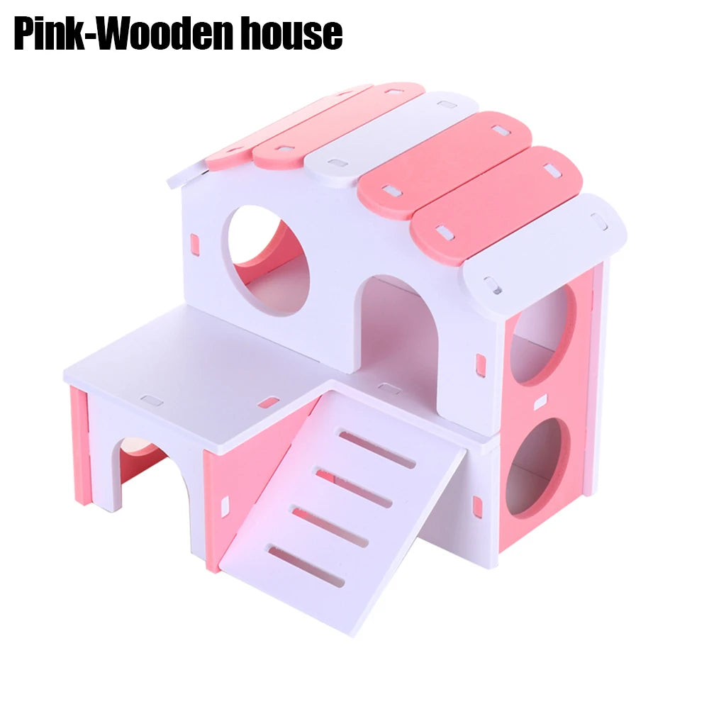 Wooden Hamster Toy Set – Seesaw, Swing & Playhouse