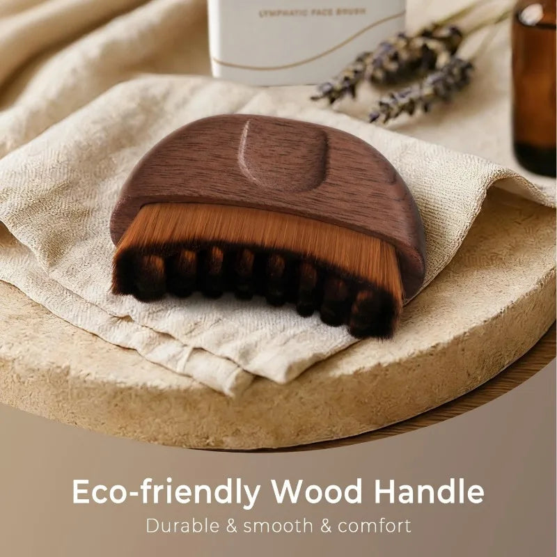 Walnut Lymphatic Facial Brush – Contour & Anti-Puffiness Tool Facial Massage Brush Peaceful Pleasures Health and Wellness Brown