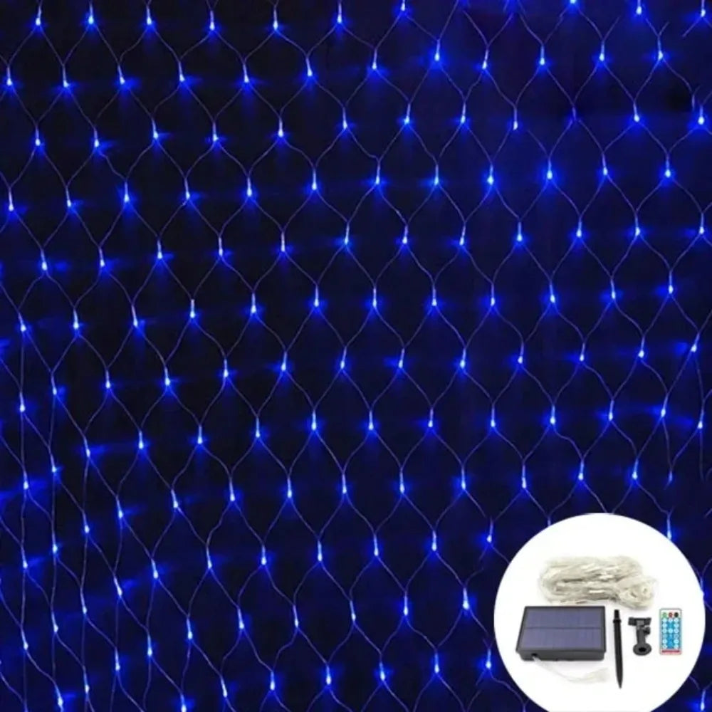 Outdoor Waterproof Solar LED Net Curtain Fairy String Lights
